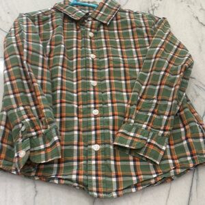 Janie and Jack Green and Orange Plaid Button Down Shirt